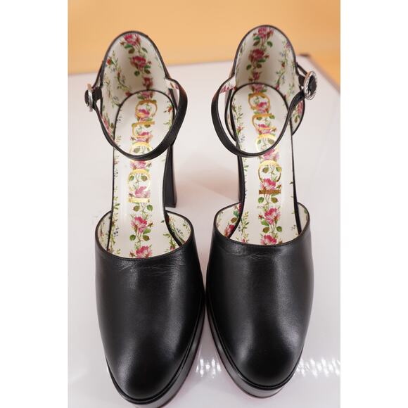 Gucci Agon Ankle Strap Black Leather Platform Pumps Size 38.5 New $890 Houston - Picture 10 of 11